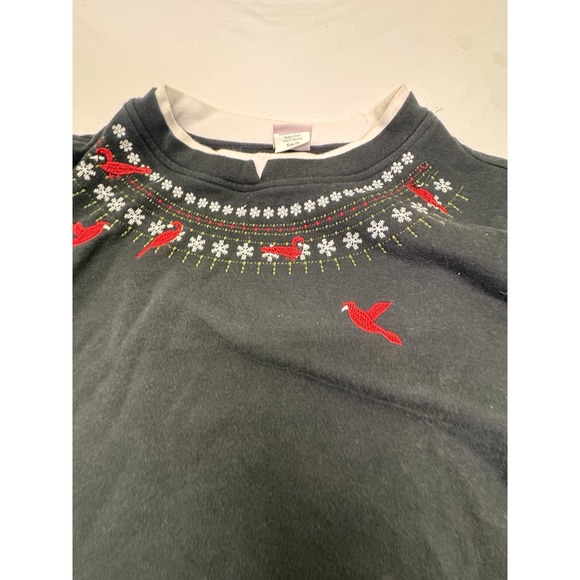 Vintage Adrienne Vittadini XL Sweat Shirt Collared Christmas Snowflake Cardinal - Picture 3 of 10